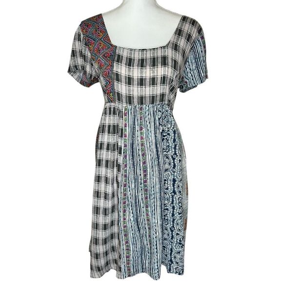 Jam's World Hawaiian Vintage Mixed Media Abstract Print Empire Waist Dress M - Picture 1 of 8